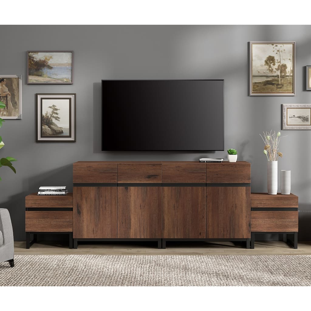 Modern TV Stand for TVs up to 70 Inches, 4-in-1 Entertainment Console with Storage Cabinets and 2 End Table, Media Cabinet