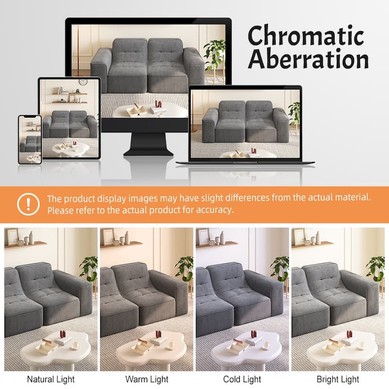 Modern Floor Sectional Sofa, 83.6" Chenille Loveseat Couch for Living Room, Tufted 2 Seater Upholstered Sofas with Deep Seat