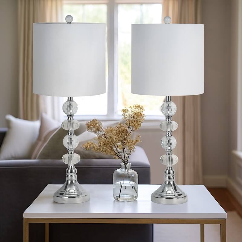 Sagebrook Home Modern Set Of 2 Crystal 28" Table Lamp, Silver, Pillar - 11" x 11" x 28" - 11" x 11" x 28" - Silver