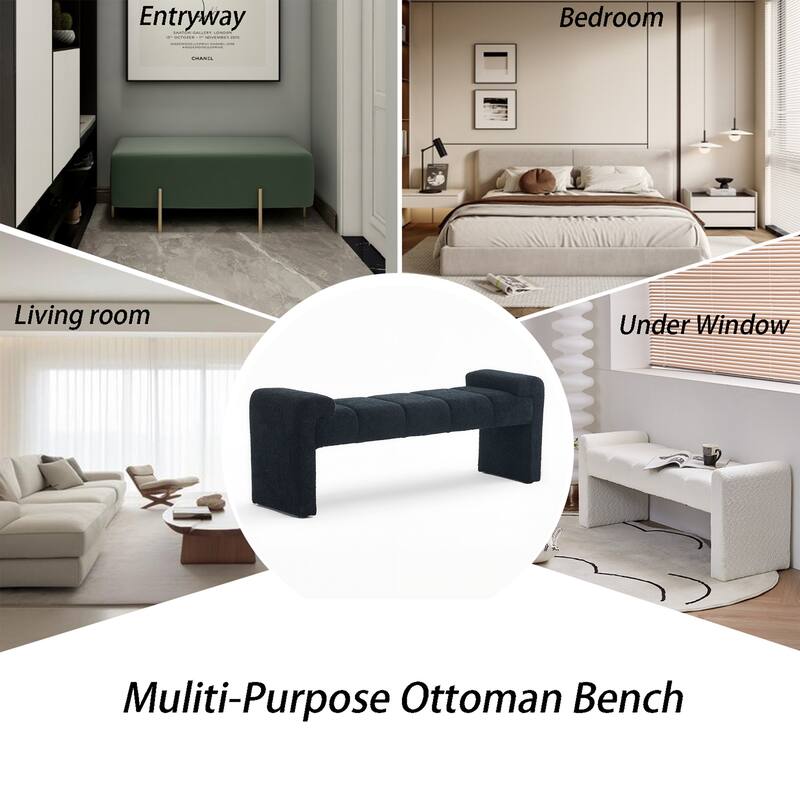 54" Boucle Bedroom Bench with Channel Tufted Modern Entryway Bench Window Bench End of Bed Bench