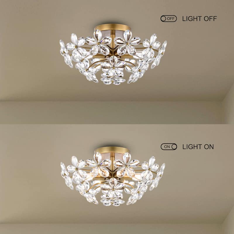 Rosa 6-Light Brushed Brass Finish Crystal Glass Flower Flush Mount - 17.7 inches in diameter x 8.7 inches H