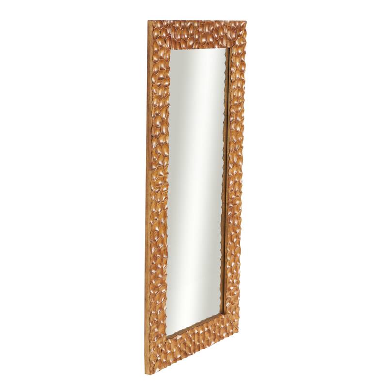 Wood Geometric Textured Concave Honeycomb Room Floor Mirror - Brown - Roche River Decor