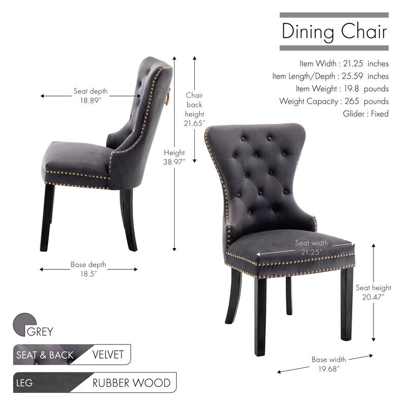 Porthos Home Caja Tufted Velvet Dining Chairs with Rubberwood Legs, Set of 2