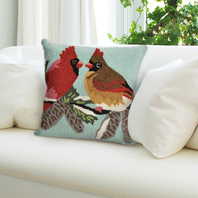 Liora Manne Frontporch Cardinals Indoor/Outdoor Pillow Sky 18" Square