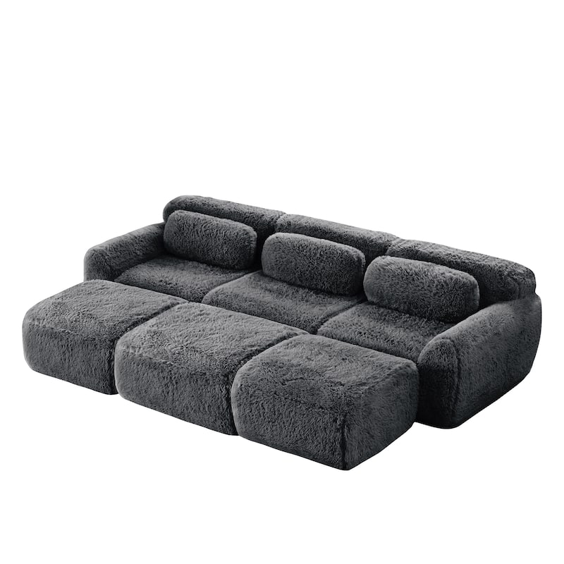 Sectional Sleeper Sofa Set, 3-Seater Modular Convertible Couch with 3 Ottomans, Boneless Sectional Sofa Bed