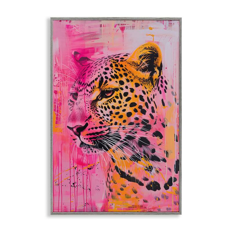 Stupell Vibrant Purple & Orange Cheetah Framed Giclee Art Design By LSR Design Studio - 12 x 18 - Grey