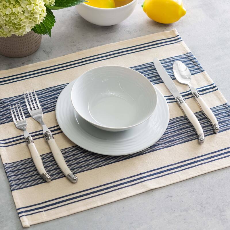 French Home Set of 4 Blue and Cream Striped Placemats