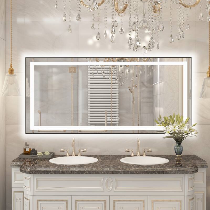 QuivaraView Aluminum front light and backlit LED lighted Framed Tempered Glass Bathroom Vanity Wall Mounted Mirror