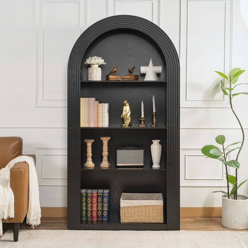 Mid Century Modern 4-Tier Bookcase with Open Display Shelves for Various Rooms - Black