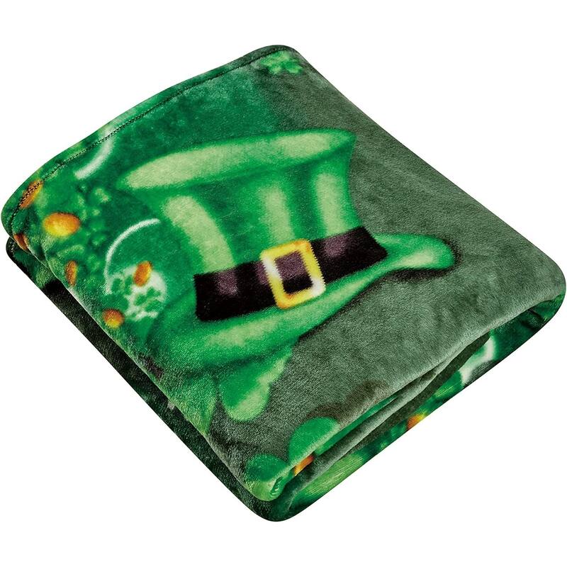FAITH, HOPE, LOVE HOME DÉCOR Luck of The Irish St Patrick's Day Plush Throw Blanket (50" x 70") - Shamrocks and Leprechaun Hats