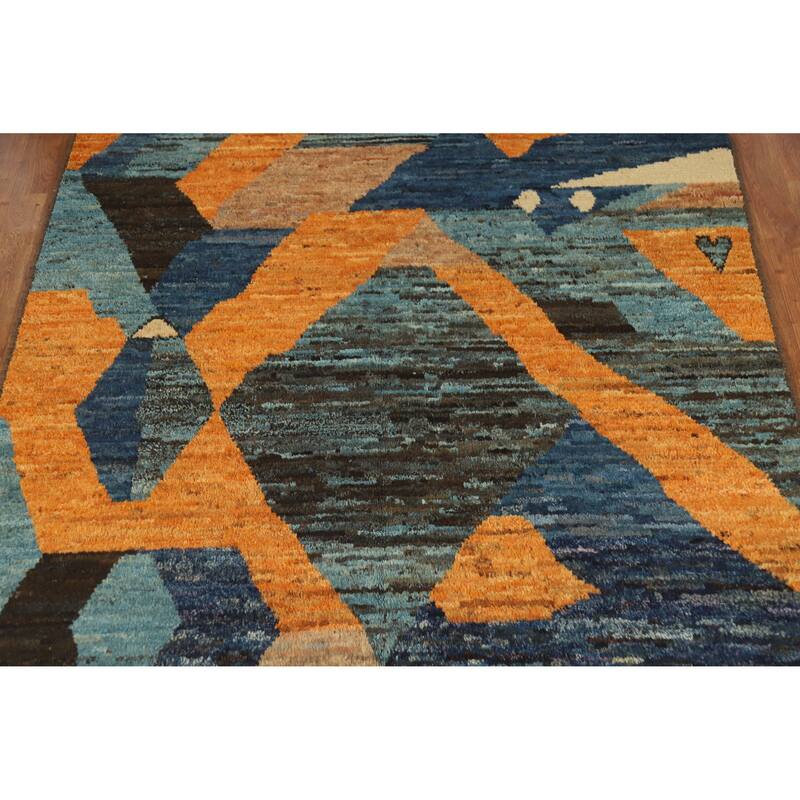 Abstract Geometric Moroccan Oriental Area Rug Hand-Knotted Wool Carpet - 5'5" x 7'9"