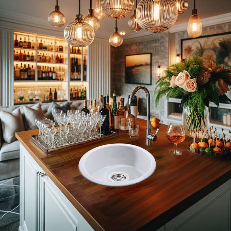 Highpoint Collection White Round Fireclay Island, Bar or Butlers Pantry Sink