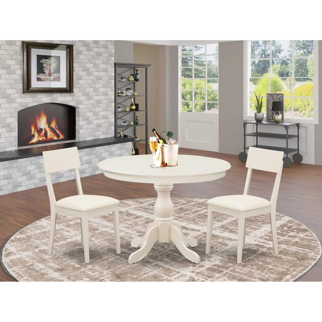 3-Piece Linen White Finish Solid Wood Top - Dining Room Set - Seats 4