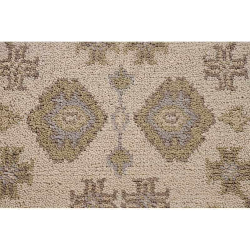 Beige Oushak Oriental Runner Rug Handmade Wool Carpet - 2'7"x 10'0"