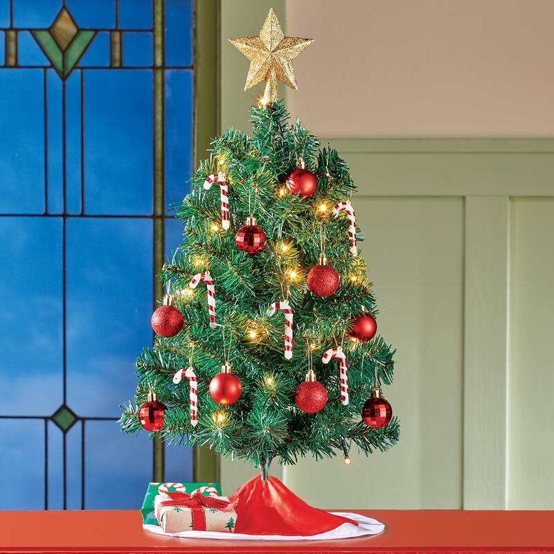 LED Lighted 24-inch Candy Cane 22-Piece Tabletop Tree Set - 14 x 24 x 14 - Green - 14 x 24 x 14