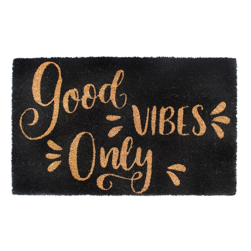 RugSmith Good Vibes Only Doormat, 18"x30" - Black Outdoor Door Mat
