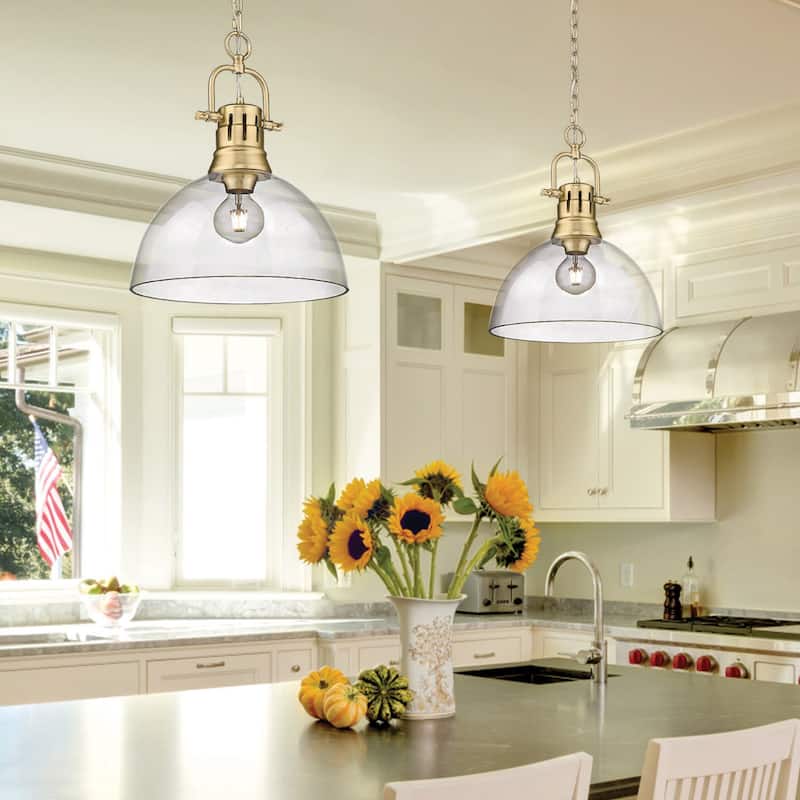 Yep by Golden Lighting Duncan 1-light 14in Chain Hung Pendant in Pewter and Seafoam shade