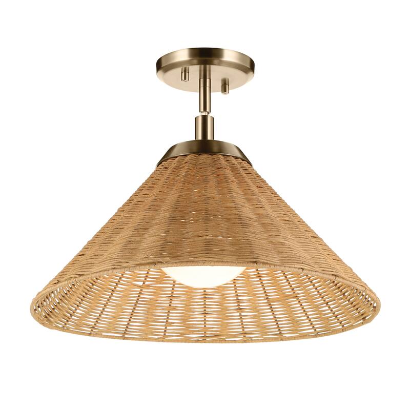 Kichler Lighting Bekah 18 Inch 1 Light Convertible Pendant with Opal Glass and Handwoven Rattan Shade in Champagne Bronze