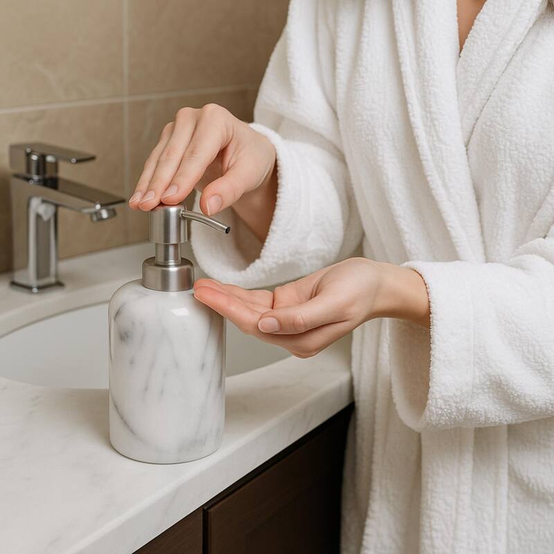 Creative Home Spa Collection Natural White Marble Liquid Soap Dispenser, Lotion Dispenser