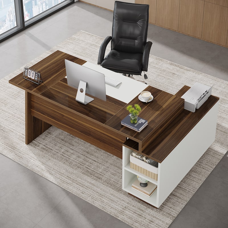 78-Inch L-Shaped Executive Desk with File Cabinet for Home Office