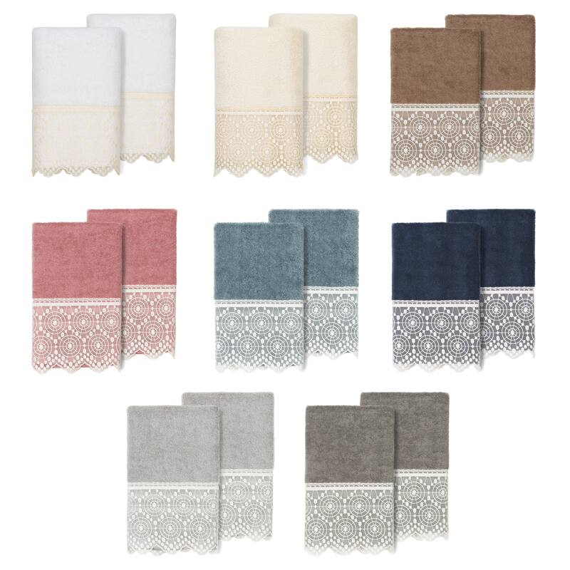 Authentic Hotel and Spa 100% Turkish Cotton Arian 2PC Cream Lace Embellished Hand Towel Set