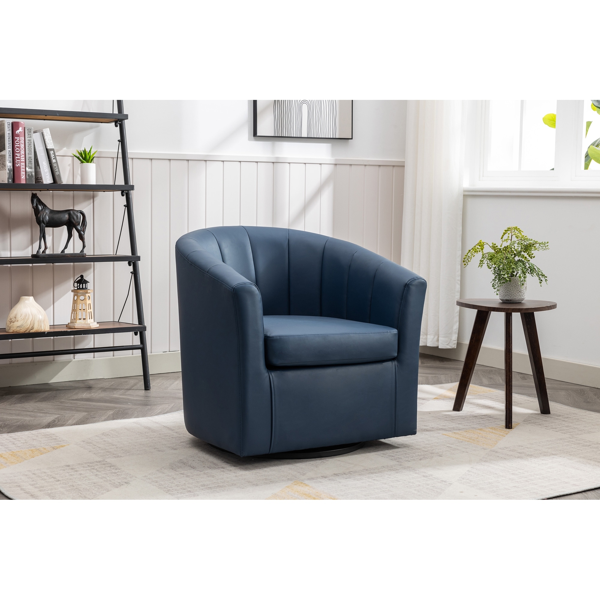 Blue leather hotsell barrel chair