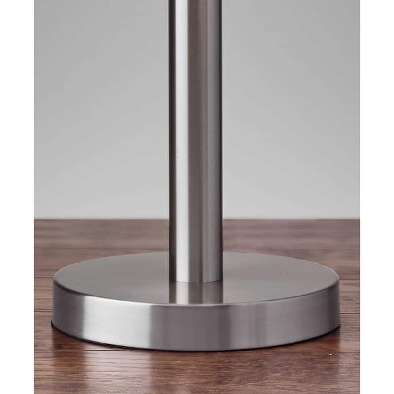 Silver Metal Base Bedside Table Lamp with White Drum Shade Dual Pull Chain - 17” x 17” x 28” (D x W x H)
