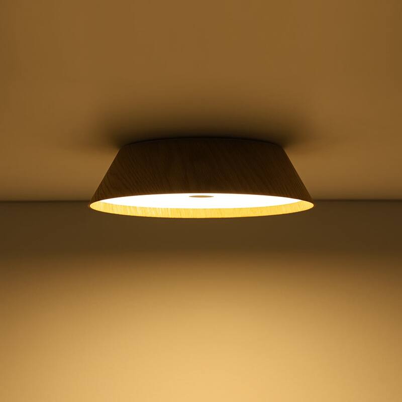 Scandinavian Wood Style Dimmable LED Flush Mount Ceiling Light 13.2in