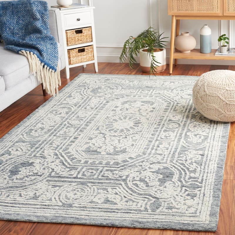 SAFAVIEH Handmade Ebony Tammy Modern Wool Rug - 5' x 8' - Ivory/Dark Grey