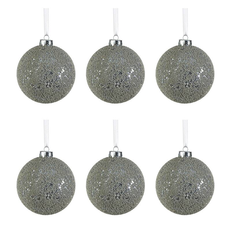 Hoshi 4" Beaded Glass Ball Ornaments, Set of 6