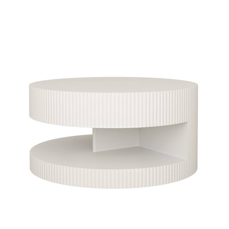 31.5'' Round Coffee Table,Modern Center Table with Storage,Vertical Stripe Design Coffee Table for Living Room,Bedroom