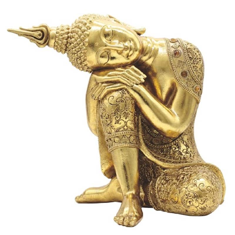 Q-Max 10"H Gold Thai Buddha Resting Statue Feng Shui Decoration Religious Figurine
