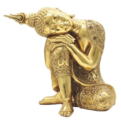 Q-Max 10"H Gold Thai Buddha Resting Statue Feng Shui Decoration Religious Figurine