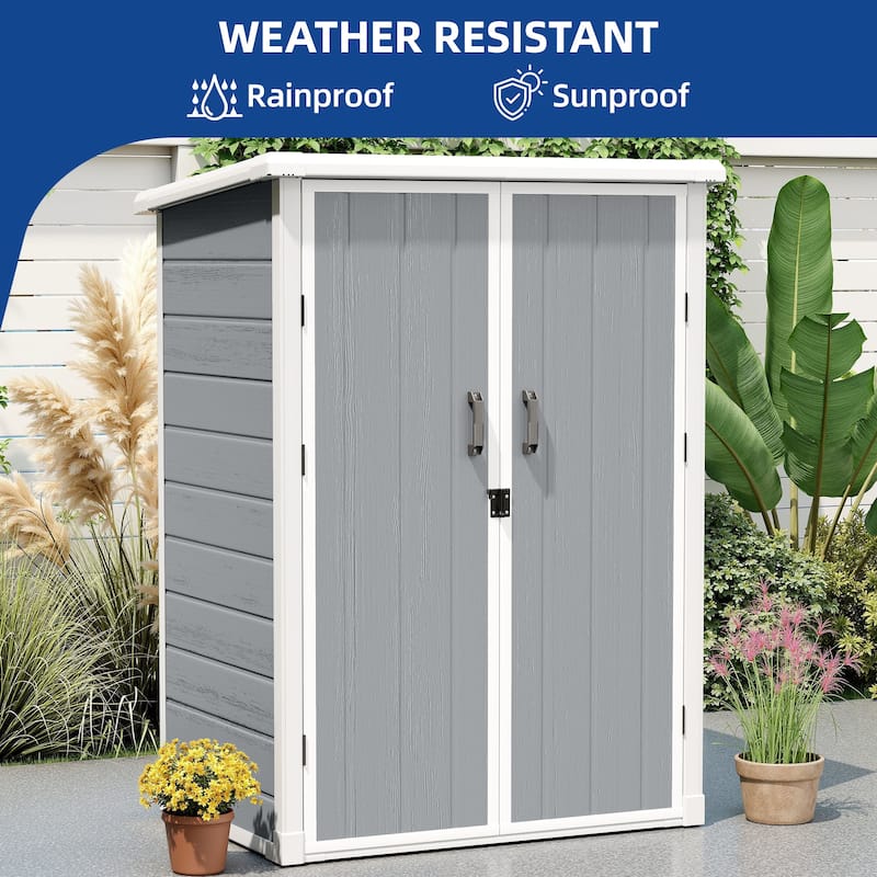 60 Cuft Outdoor Tall Storage Shed with 2 Shelves - N/A