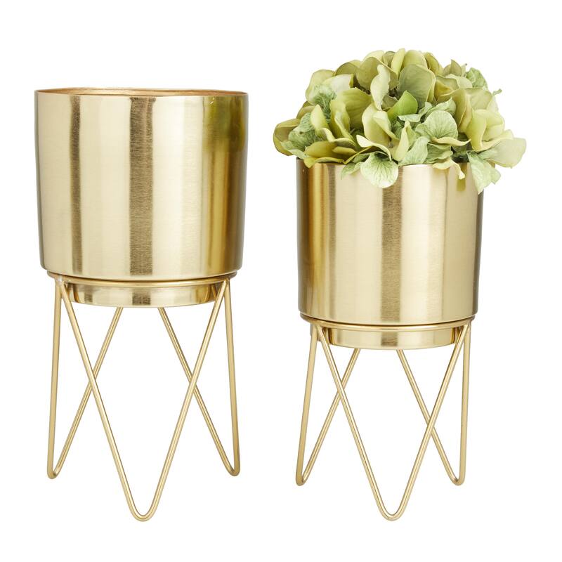 Metal Indoor Outdoor Planter with Removable Stand - Set of 2 Gold - CosmoLiving by Cosmopolitan - Gold