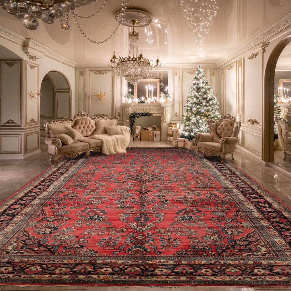 Hand Knotted Lilihaan Rose 100% Wool Traditional Oriental Area Rug - 9' 6'' x 25'