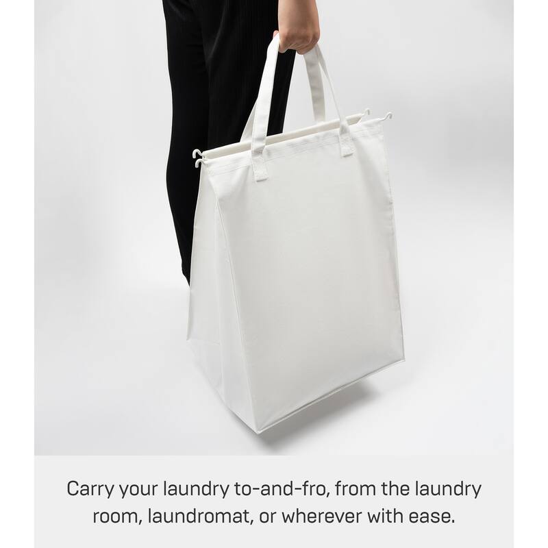 Yamazaki Home Laundry Hamper with Cotton Liner - Two Sizes, Steel and Cotton, Large, 20 gallons, 75 liters, Collapsible