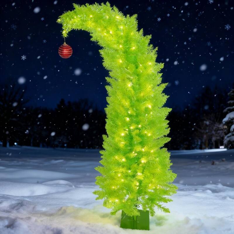 5 ft Christmas Tree with Red Ball, Metal Base - Green