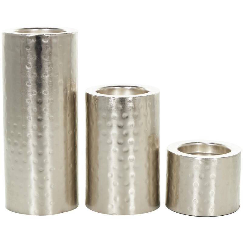 Metal Handmade Pillar Decorative Candle Holder - Set of 3 Silver - CosmoLiving by Cosmopolitan
