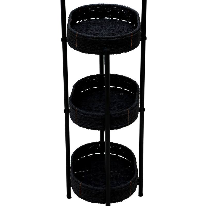 Anmytek 3 Tier Woven Storage Cart Black Organizer for Kitchen Bathroom Living Room