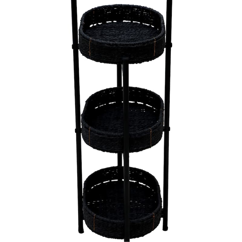 Small Handwoven Side Tables 3-Tier Oval Organizer Portable Storage Shelf
