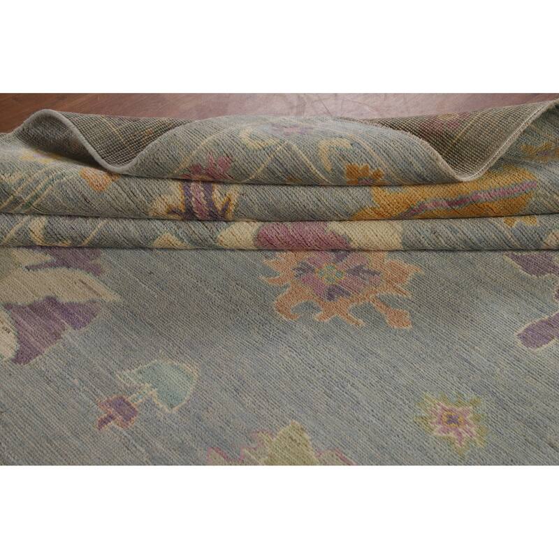 Hand Knotted Oriental 100% Wool Carpet Transitional All-Over Navy Blue & Blues Oushak Area Rug - 9' 11'' X 8' 2''
