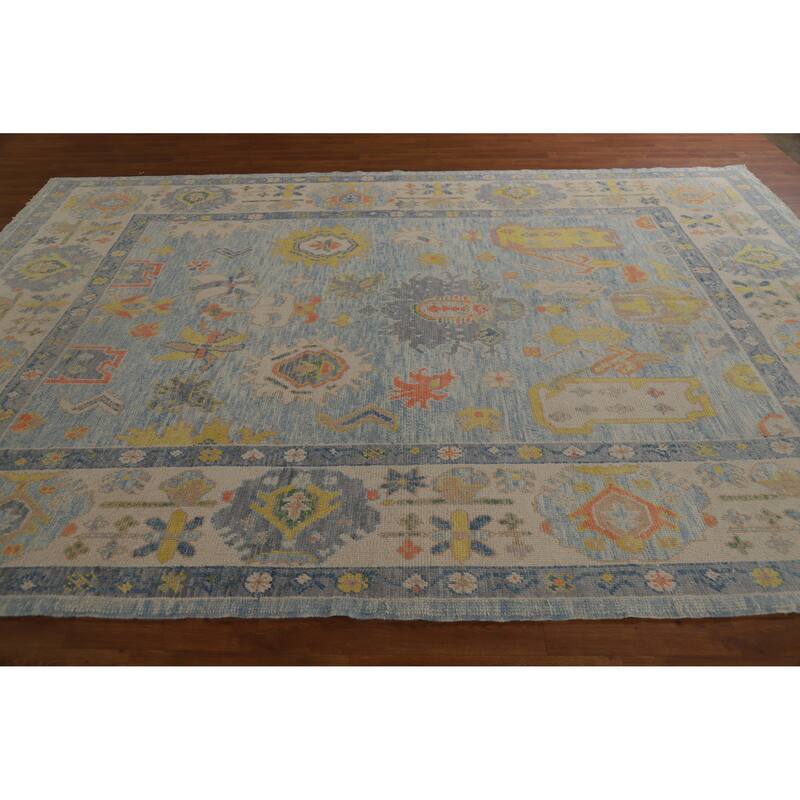 Hand Knotted Oriental 100% Wool Carpet Transitional All-Over Navy Blue & Blues Oushak Area Rug - 11' 4'' X 8' 1''