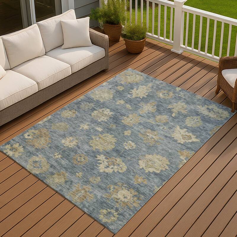 Machine Washable Indoor/ Outdoor Casual Traditional Chantille Rug - Blue - 2'6" x 3'10"