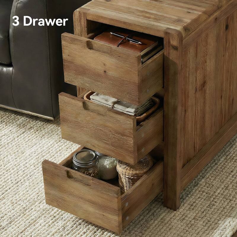 Solid Wood End Table with Drawers