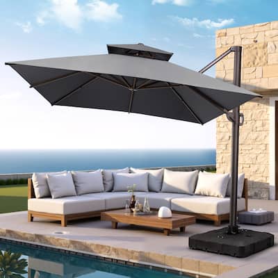 Pellebant 10FT x 13FT Outdoor Patio Offset Umbrella 360 degrees Rotation with Base
