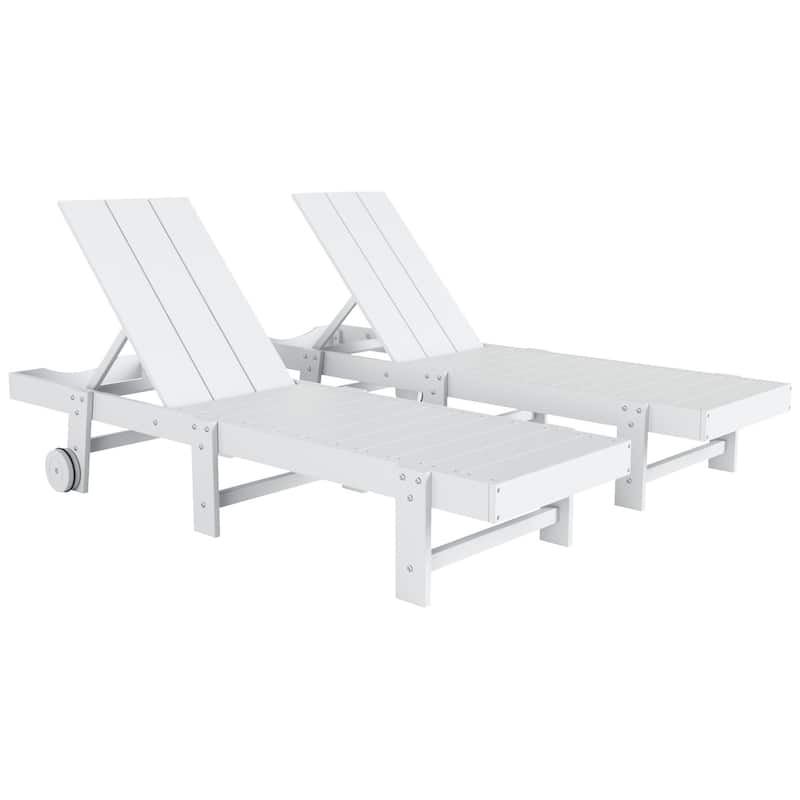 Shoreside Modern Poly Eco-Friendly All Weather Reclining Chaise Lounge With Wheels (Set Of 2)