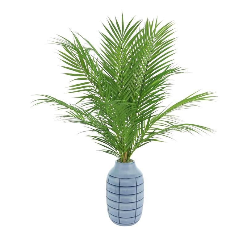 Palm Leaves in a blue ceramic vase - Green