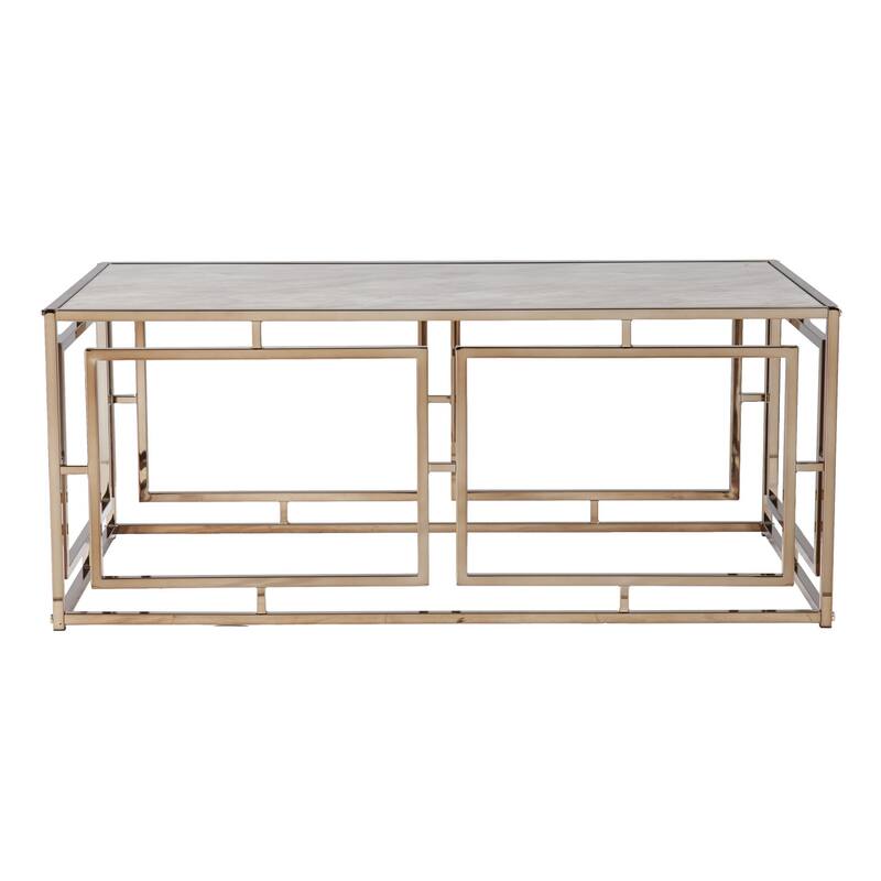 44" Rectangular Faux Marble Coffee Table with Champagne Metal Legs for Modern Living Room Furniture - 43.75”L x 24”W x 18”H