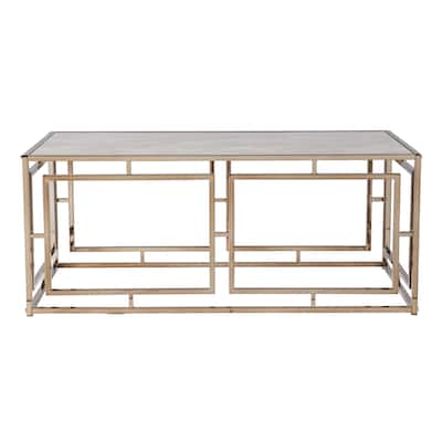 44" Rectangular Faux Marble Coffee Table with Champagne Metal Legs for Modern Living Room Furniture - 43.75”L x 24”W x 18”H